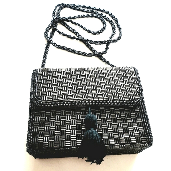 Nwot Cache Charcoal Gray Beaded Rectangle Geometric Evening Bag w/beaded… - Picture 1 of 11